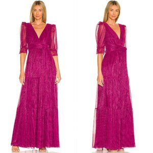 Tularosa Jainey Lurex Maxi Dress Deep Fuchsia | Surplice Bust Tie Waist | XS